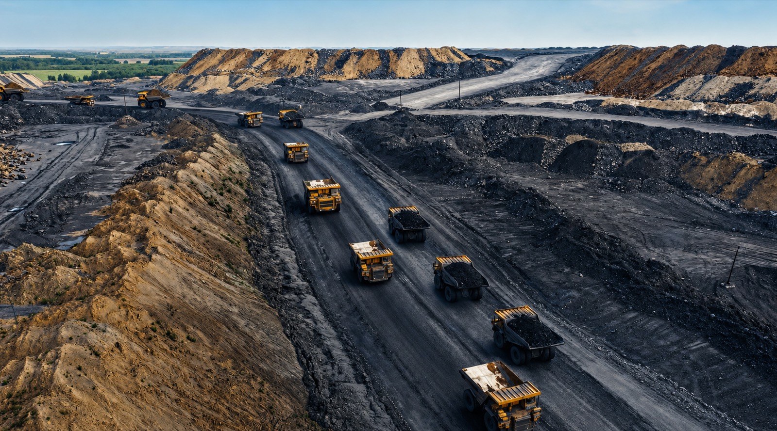 Open-pit mining operation with heavy machinery